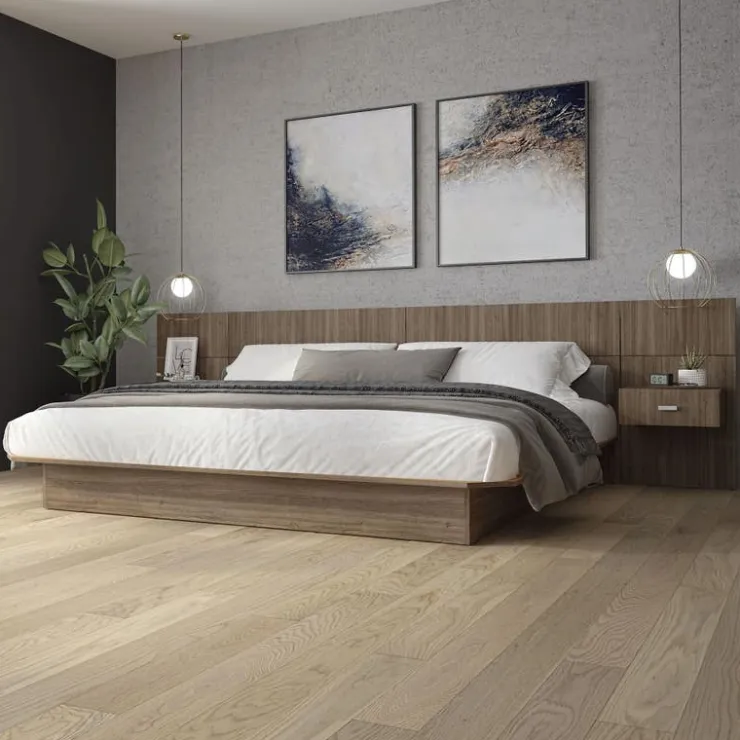 SUA-V King Platform Bed with Headboard and Nighstands (78") Natural Outlet