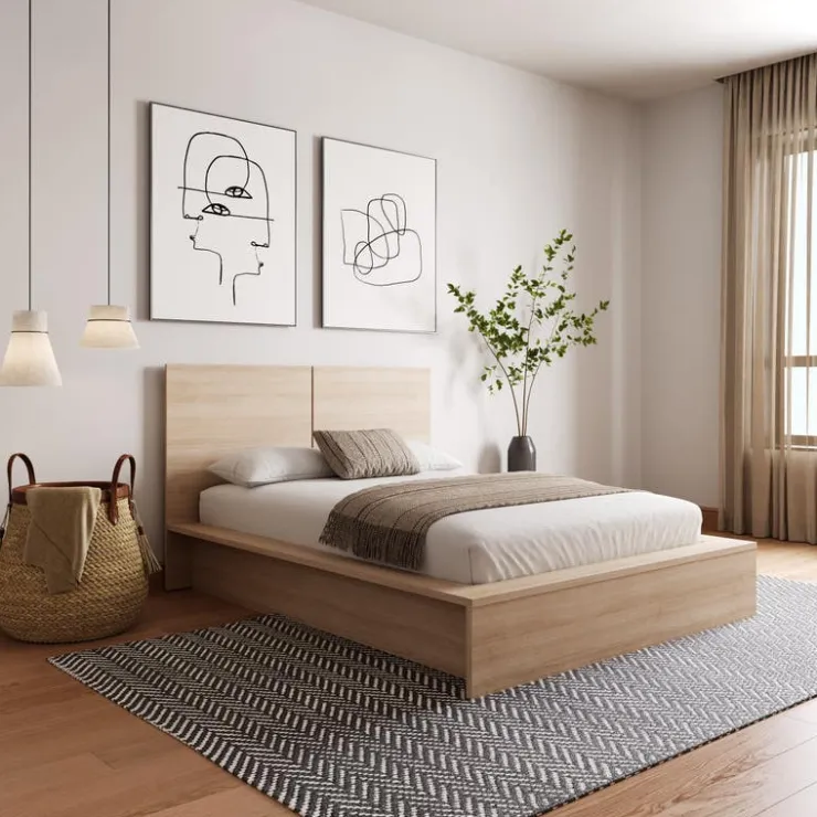 Nexera King Platform Bed with Headboard (78") - Natural Blonde Oak Online