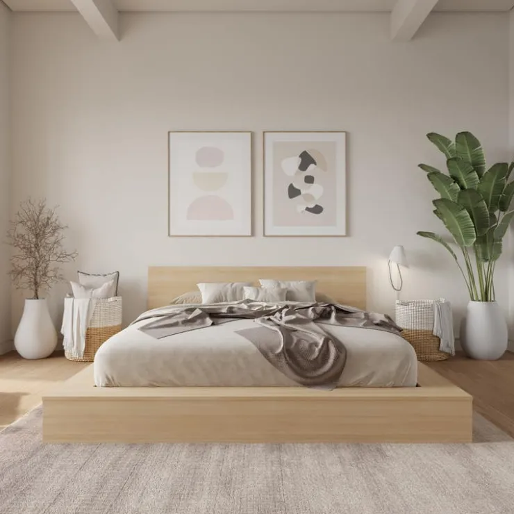 Nexera King Platform Bed with Headboard (78") - Natural blonde oak Online