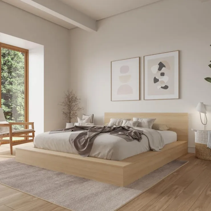 Nexera King Platform Bed with Headboard (78") - Natural blonde oak Online