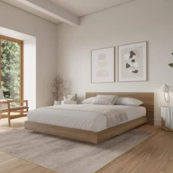 Nexera King Platform Bed with Headboard (78") - Brown oak Hot