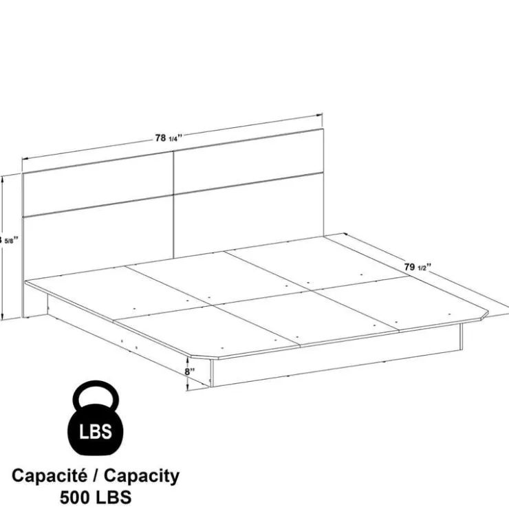 SUA-V King Platform Bed with Headboard (78") Natural