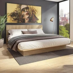 SUA-V King Platform Bed with Headboard (78") Natural New
