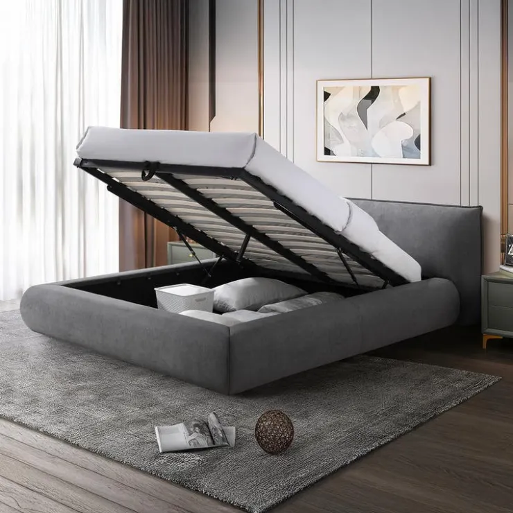 King Upholstered Storage Bed - 78" Dark Grey Best