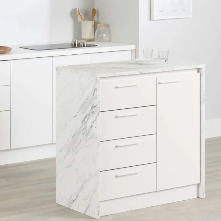 Meubles South Shore Kitchen Island - South Shore Faux White Marble and White Outlet
