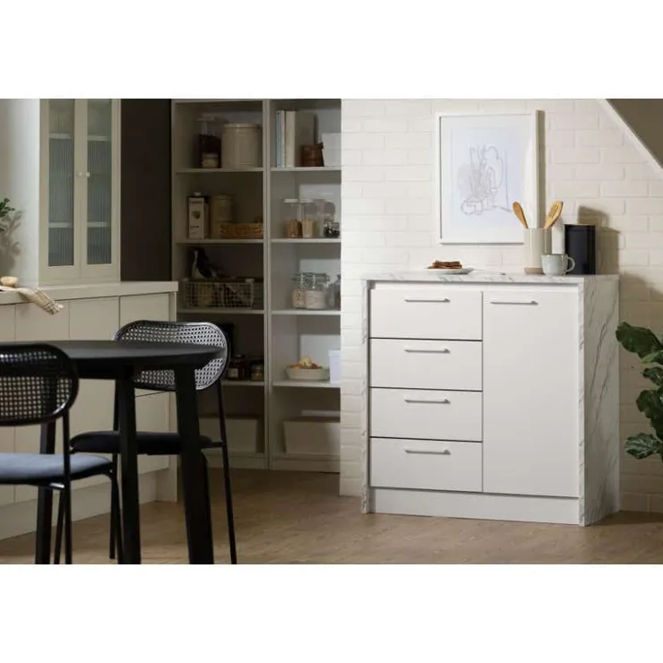 Meubles South Shore Kitchen Island - South Shore Faux White Marble and White Outlet