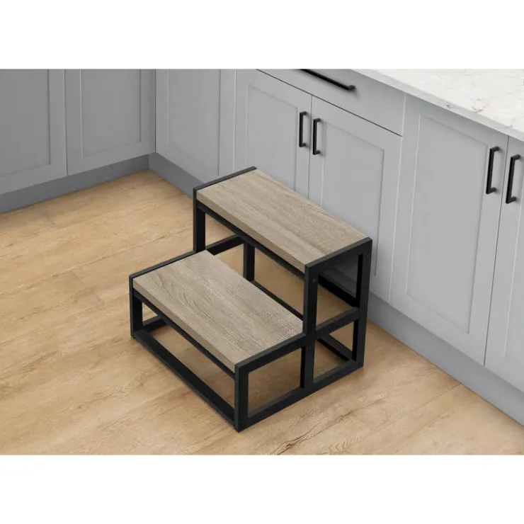 Monarch Ladder - 2 step stool / / black metal - Dark Taupe Discount