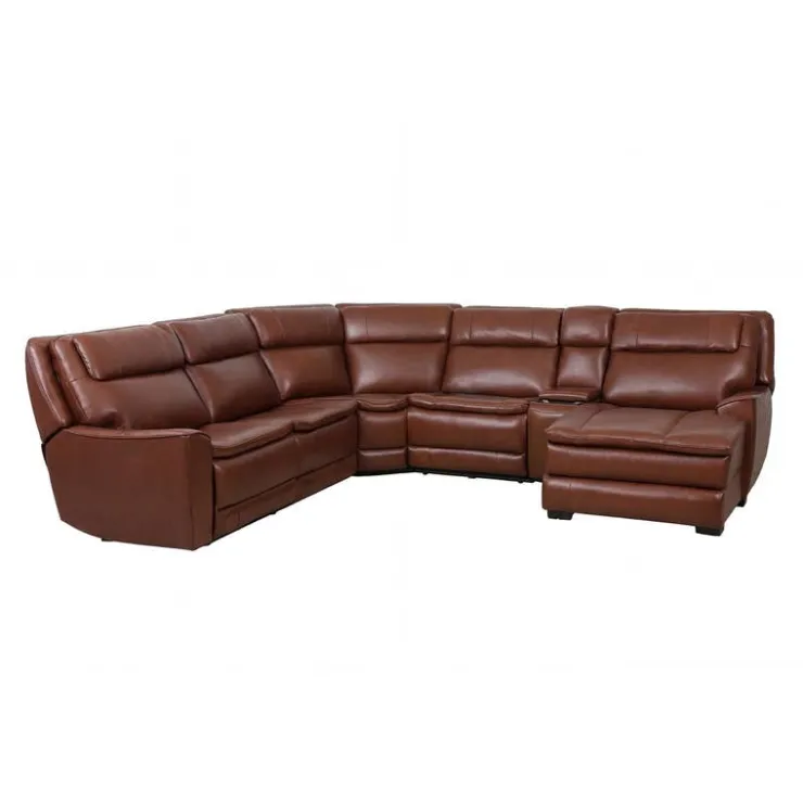 Leather Power Sectional with Massage, Heat, Audio Console & Right-Facing Chaise - 6 pcs Caramel Brown Hot