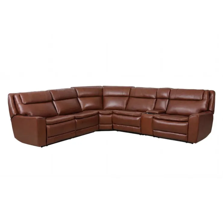 Leather Power Sectional with Massage, Heat and Audio Console - 6 pcs Caramel Brown Outlet