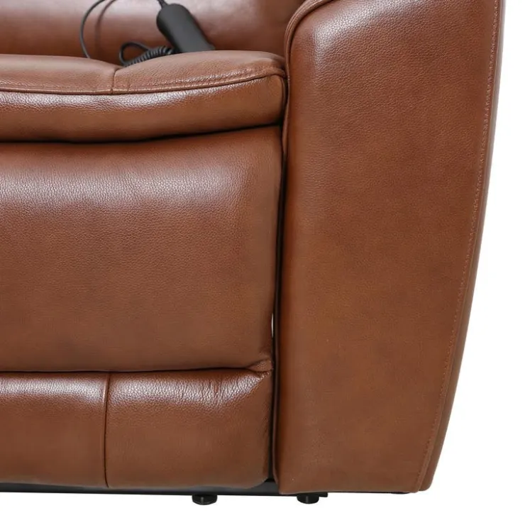 Leather Power Sectional with Massage, Heat, Audio Console & Left-Facing Chaise - 6 pcs Caramel Brown New