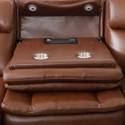 Leather Power Sectional with Massage, Heat, Audio Console & Left-Facing Chaise - 6 pcs Caramel Brown New