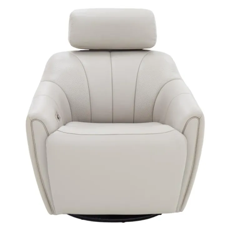 Leather Power Swivel Recliner with Built-In Audio System - Beige New