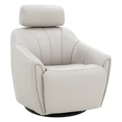 Leather Power Swivel Recliner with Built-In Audio System - Beige New