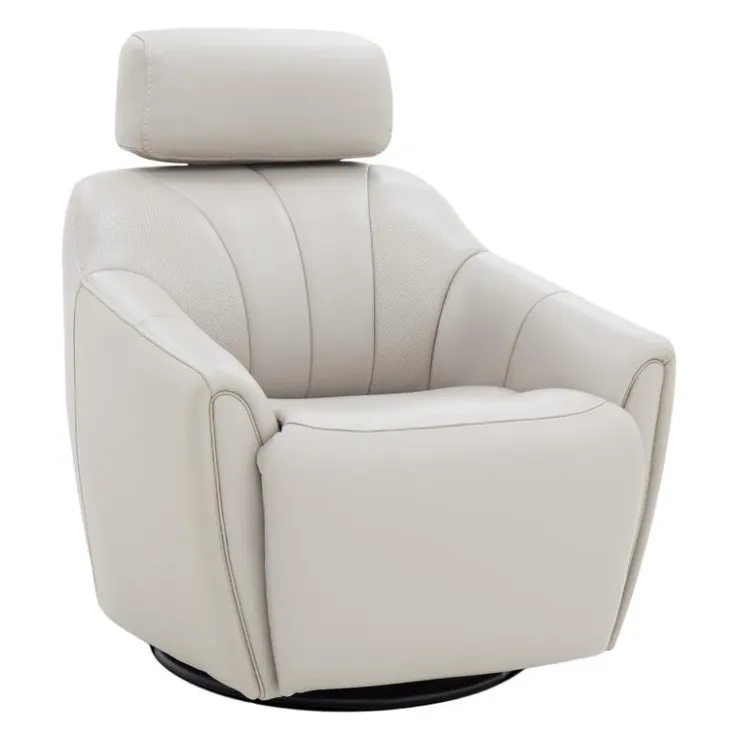 Leather Power Swivel Recliner with Built-In Audio System - Beige New