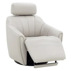 Leather Power Swivel Recliner with Built-In Audio System - Beige New
