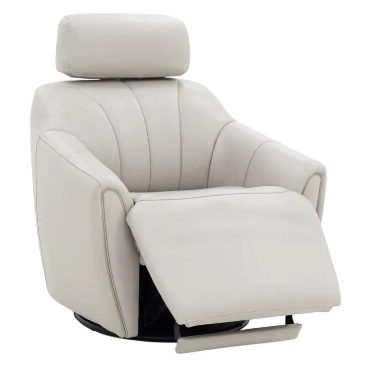 Leather Power Swivel Recliner with Built-In Audio System - Beige New