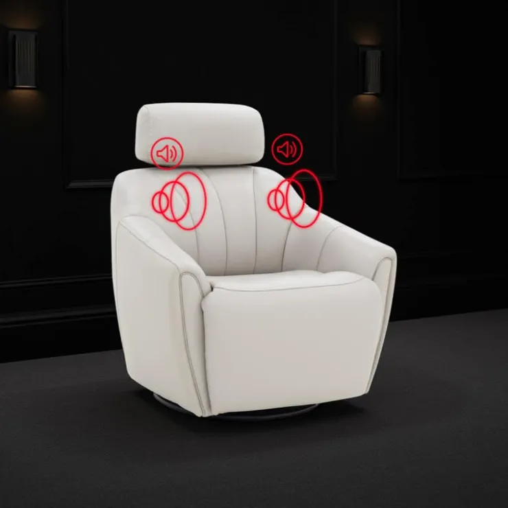 Leather Power Swivel Recliner with Built-In Audio System - Beige New