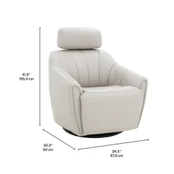 Leather Power Swivel Recliner with Built-In Audio System - Beige New