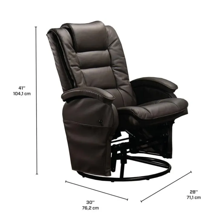 Leather Reclining Ball-Bearing Swivel Glider with Ottoman - Brown Dark Brown New