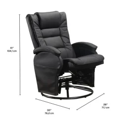 Leather Reclining Ball-Bearing Swivel Glider with Ottoman - Black