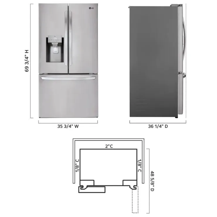 LG 28 Cu ft 36 In Refrigerator Bottom Freezer, French door - LHFS28XBS Stainless Steel Outlet