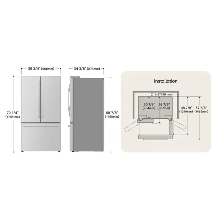 LG 36 Cu Ft 36 In Refrigerator Bottom Freezer, French door - LRFXS3106S Stainless Steel Online