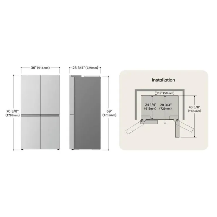 LG 23,6 Cu Ft 36 In Refrigerator Bottom Freezer, French door - LF24C8200S Stainless Steel Best