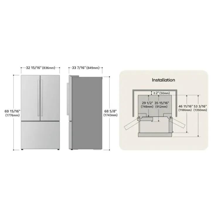 LG 25 Cu Ft 33 In Refrigerator Bottom Freezer, French door - LF25H6200S Stainless Steel Hot