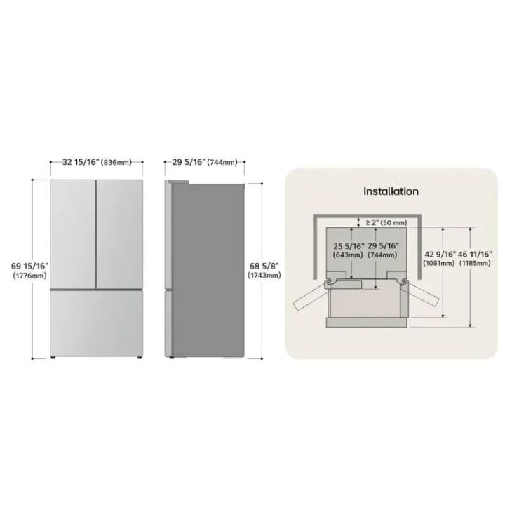 LG 20 Cu Ft 33 In Refrigerator Bottom Freezer, French door - LF20C6330S Stainless Steel Clearance