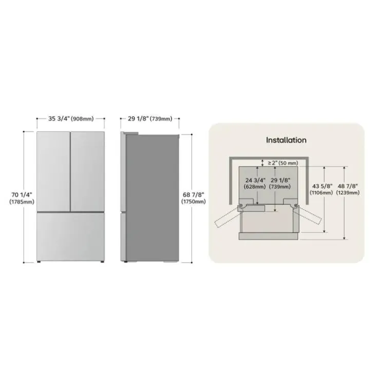 LG 26 Cu Ft 36 In Refrigerator Bottom Freezer, French door - LRYKC2606S Stainless Steel Hot