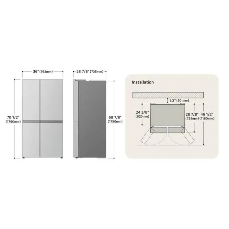 LG 23 Cu Ft 36 In Refrigerator Side by side - LS23C4230V Stainless Steel Clearance