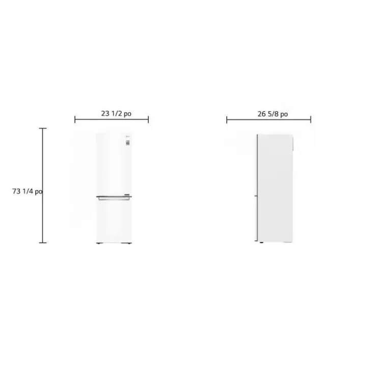 LG 24 in 11,9 cu ft Refrigerator Bottom Freezer - LBNC12231W White New