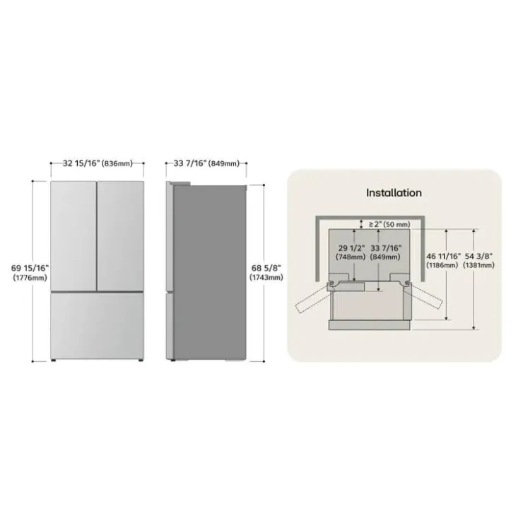 LG 33 in 25 cu ft Refrigerator Bottom Freezer, French door - LF25S6200D Black Stainless Sale