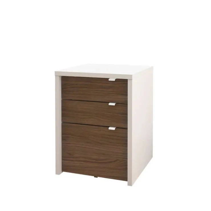 Nexera Liber-T Filing Cabinet, 3-Drawer, White And Walnut - White and Brown Outlet