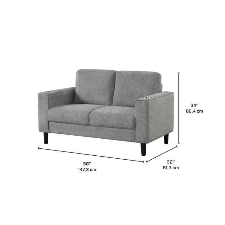 Loveseat with Cup Holders Grey Hot