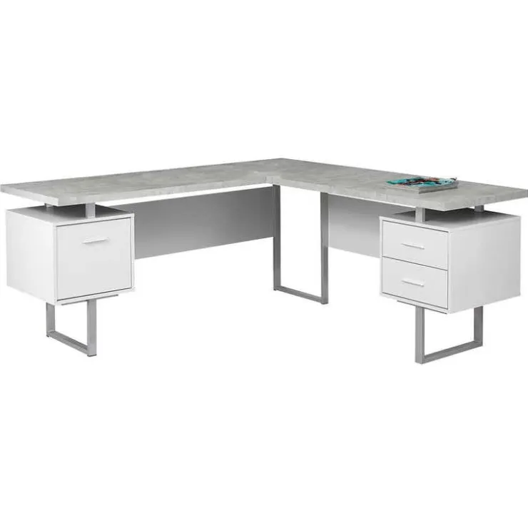 Monarch L-shaped computer desk / cement-look top - Grey Outlet