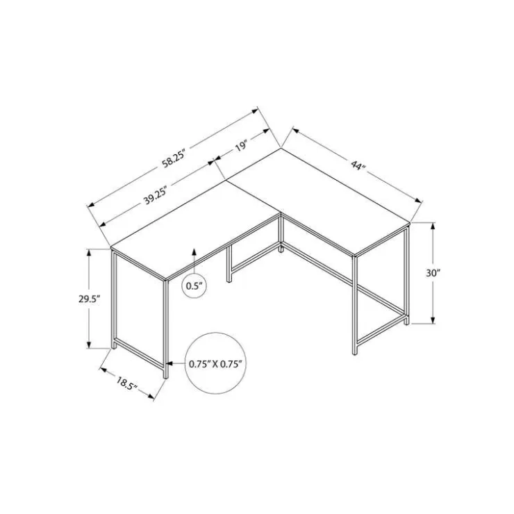 Monarch L-shaped computer desk - corner / metal base / large desk - 58"l x 44"w - esp - Espresso Outlet