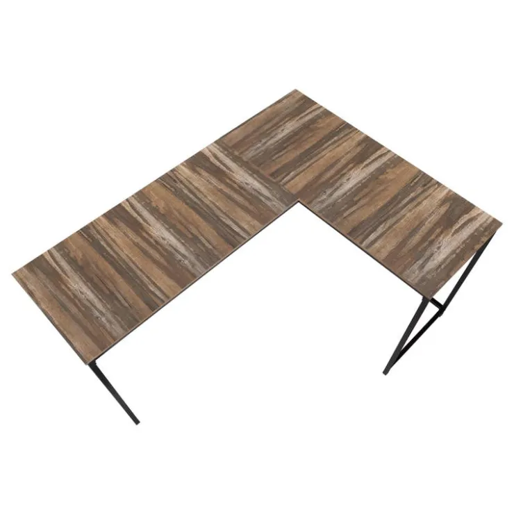 Monarch L-shaped computer desk - corner / metal base / large desk - 58"l x 44"w - bro - Brown Clearance