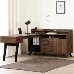 Meubles South Shore L-Shaped Desk With Power Bar - South Shore Brown Hot