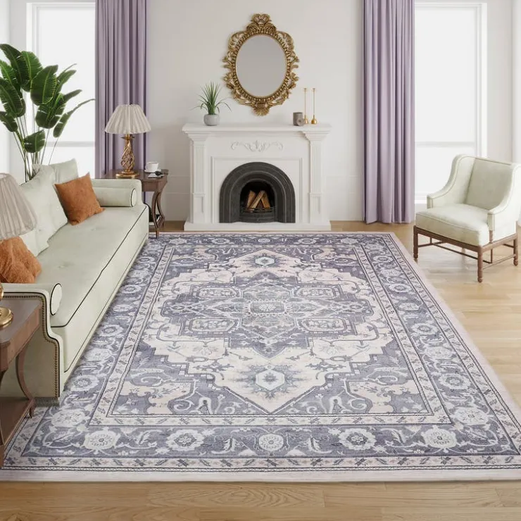 Machine Washable Indoor Rug - 5 x 7 Beige/Grey Clearance