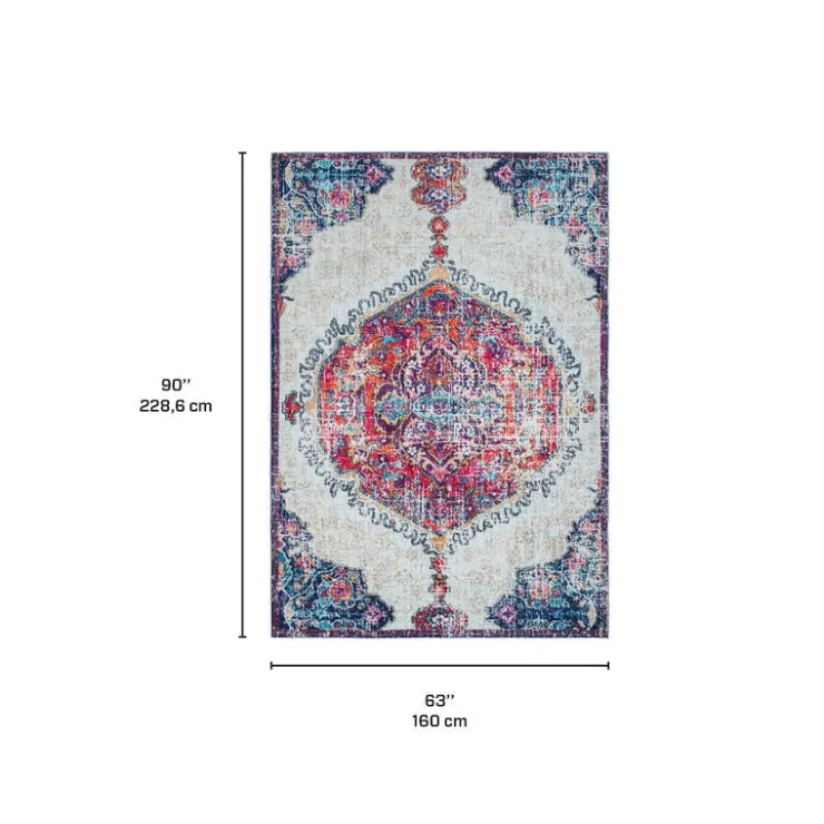 Machine Washable Indoor Rug - 5 x 7 Beige/Blue/Orange/Pink New