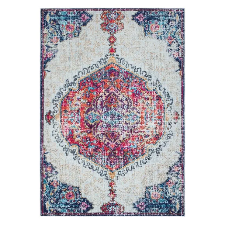 Machine Washable Indoor Rug - 5 x 7 Beige/Blue/Orange/Pink New