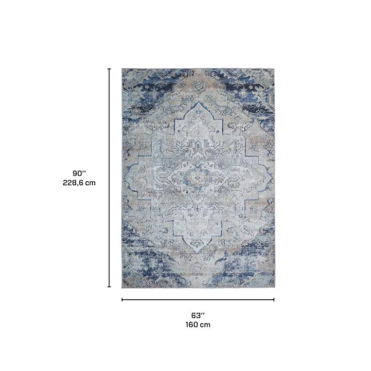Machine Washable Indoor Rug - 5 x 7 Beige/Blue Outlet