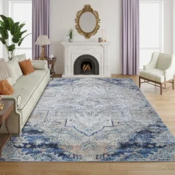 Machine Washable Indoor Rug - 5 x 7 Beige/Blue Outlet