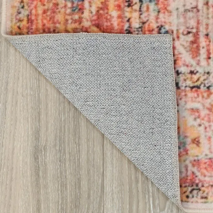 Machine Washable Indoor Rug - 5 x 7 Beige/Orange/Blue New