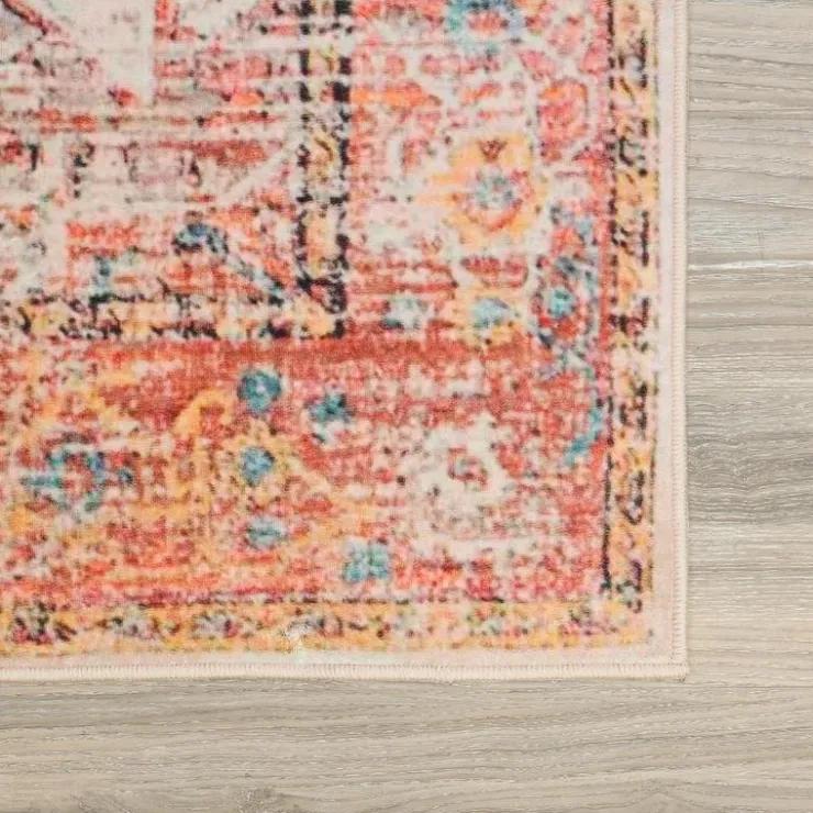 Machine Washable Indoor Rug - 5 x 7 Beige/Orange/Blue New