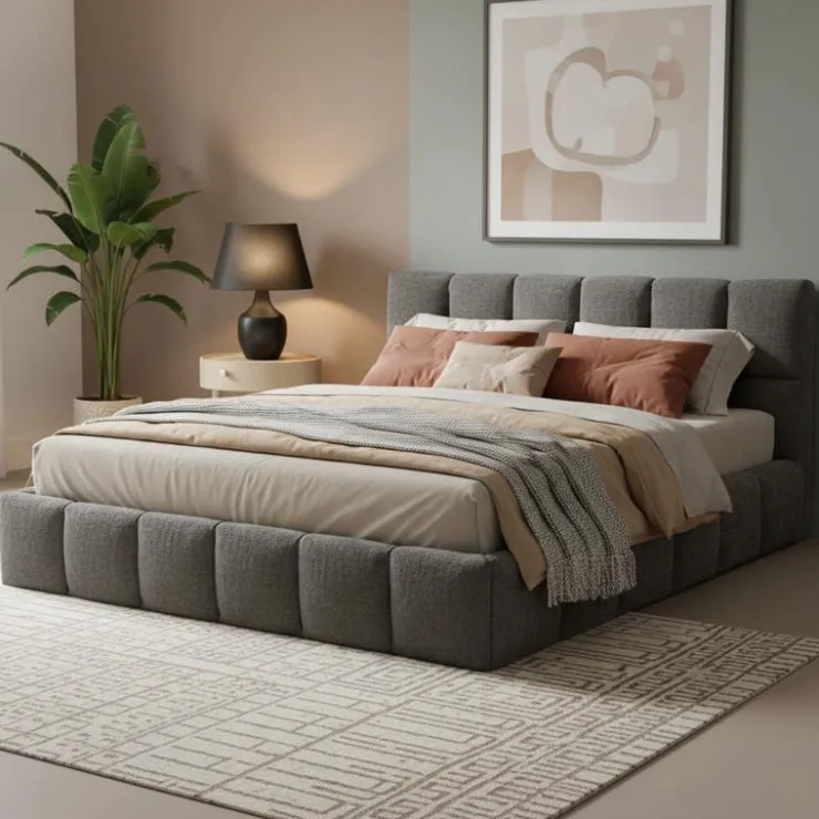 Marshmallow-Style King Bed (78") - Grey Light Grey New