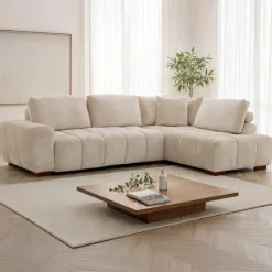 Marshmallow-Style Sectional with Right-Side Chaise - Cream Clearance
