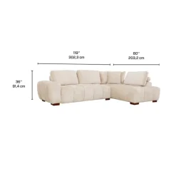Marshmallow-Style Sectional with Right-Side Chaise - Cream Clearance