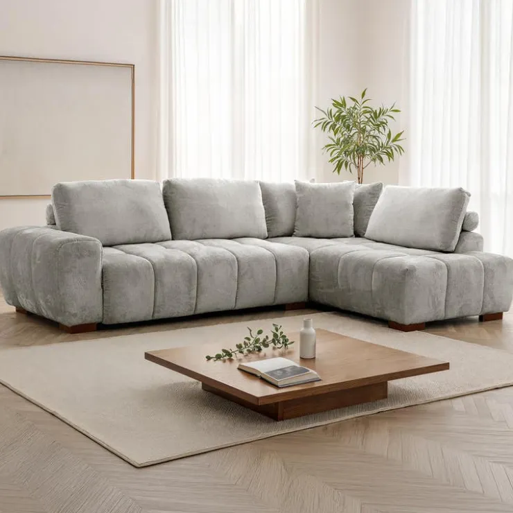 Marshmallow-Style Sectional with Right-Side Chaise - Grey Hot